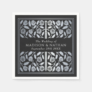Black Royal Medieval Silver Sword Wedding Napkins