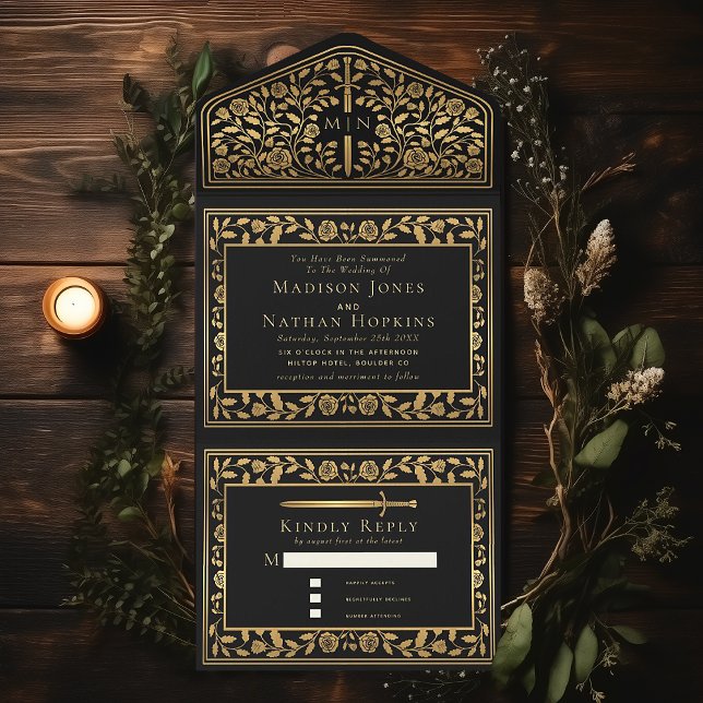 Black Royal Medieval Sword Wedding  All In One Invitation (Creator Uploaded)