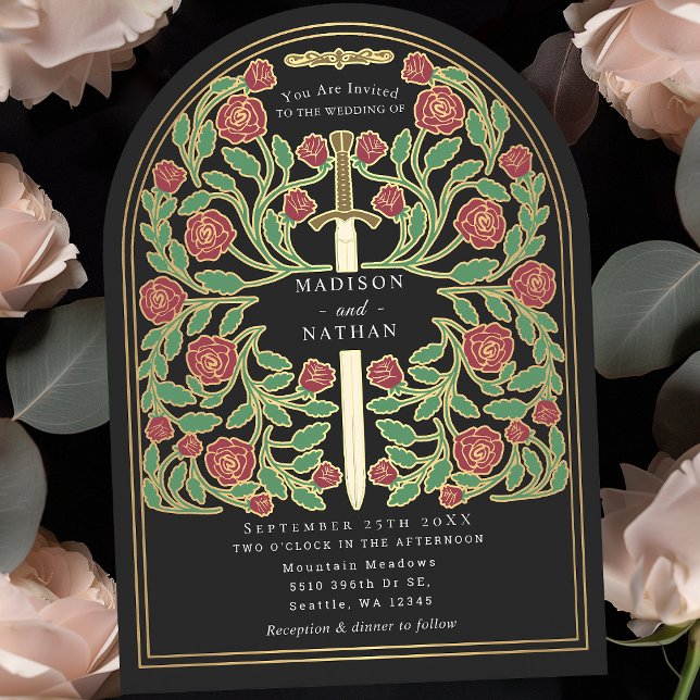 Black Royal Medieval Sword Wedding Arch Invitation (Creator Uploaded)
