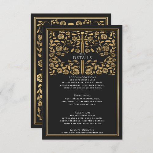 Black Royal Medieval Sword Wedding Details  Enclosure Card