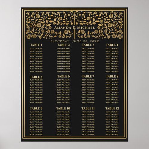 Black Royal Medieval Sword Wedding Seating Chart