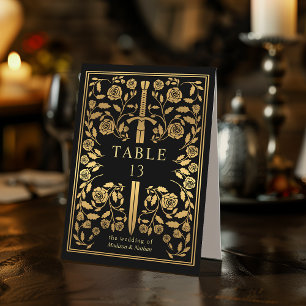 Black Royal Medieval Sword Wedding  Table Tent