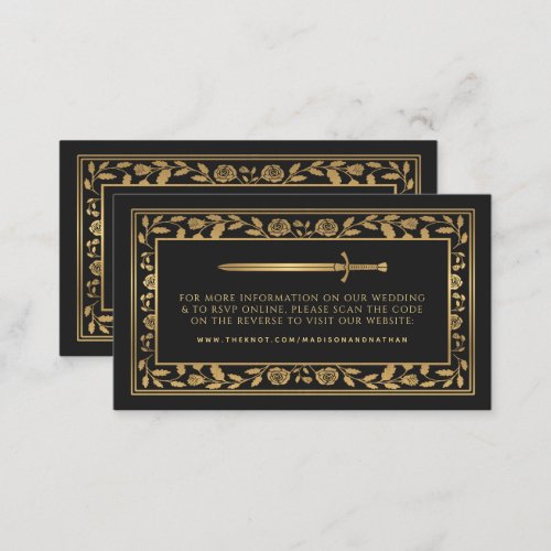 Black Royal Sword Wedding Website RSVP QR Code  Enclosure Card
