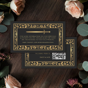Black Royal Sword Wedding Website RSVP QR Code  Enclosure Card