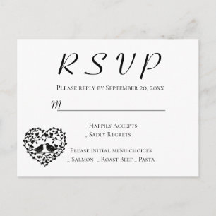 Black RSVP Lovebirds Wedding Floral Heart Invitation Postcard