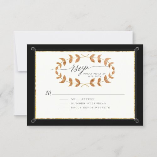 Black RSVP Response Copper Rose Gold Laurel Wreath