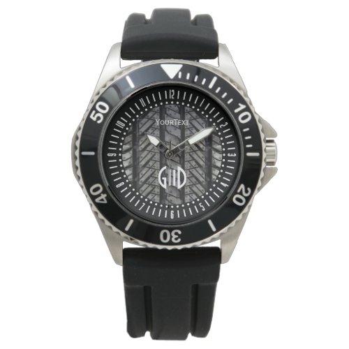 Black Rubber Tire Thread Text Plus Monogram Watch