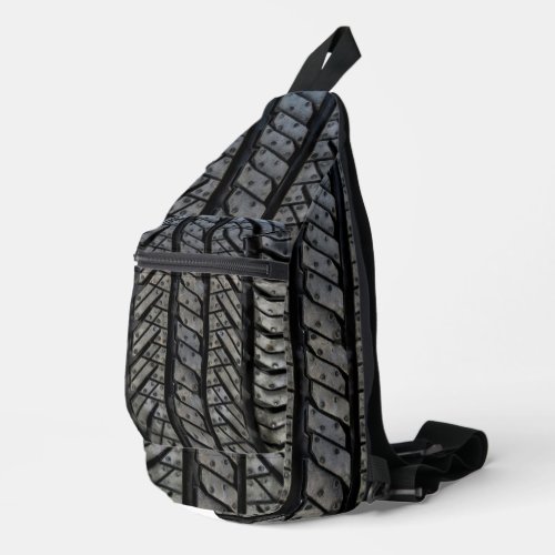 Black Rubber Tire Thread Texture Design Sling Bag