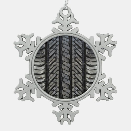 Black Rubber Tire Thread Texture Design Snowflake Pewter Christmas Ornament