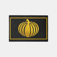 Black Rug With Gold Foil Pumpkin