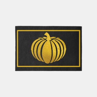 Black Rug With Gold Foil Pumpkin
