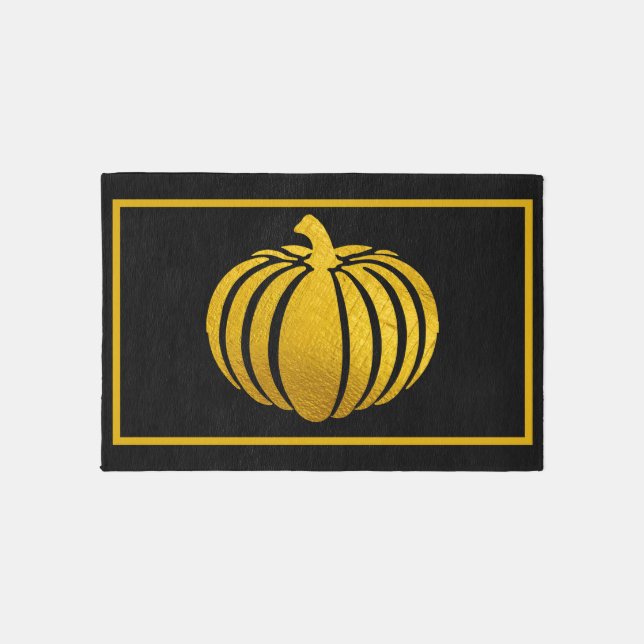 Black Rug With Gold Foil Pumpkin (Front)