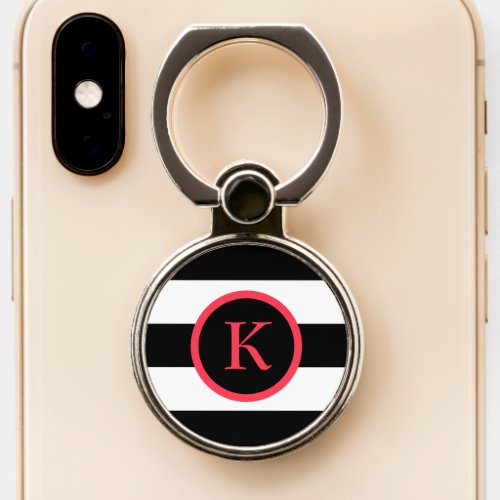 Black Rugby Stripes with Coral Monogram Phone Ring Stand