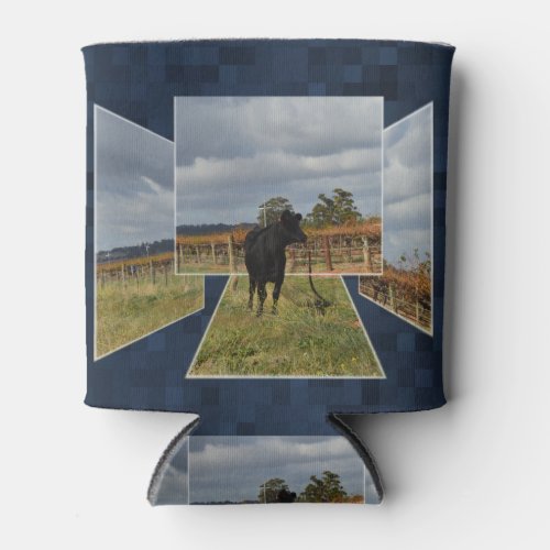 Black Runaway Cow Picture Art Can Cooler