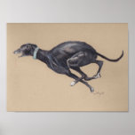Black Running Greyhound Dog Art Print at Zazzle