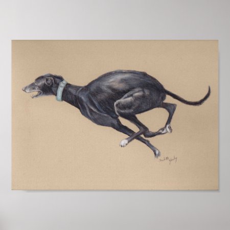 Black Running Greyhound Dog Art Print
