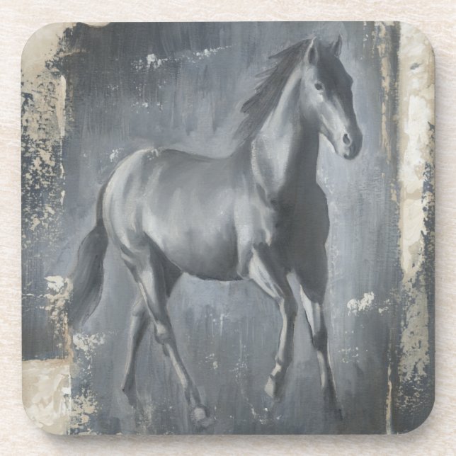 Black Running Stallion Beverage Coaster (Front)
