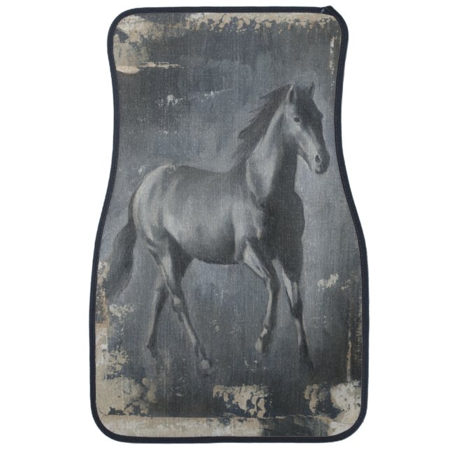 Black Running Stallion Car Floor Mat (Front)