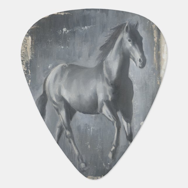 Black Running Stallion Guitar Pick (Front)