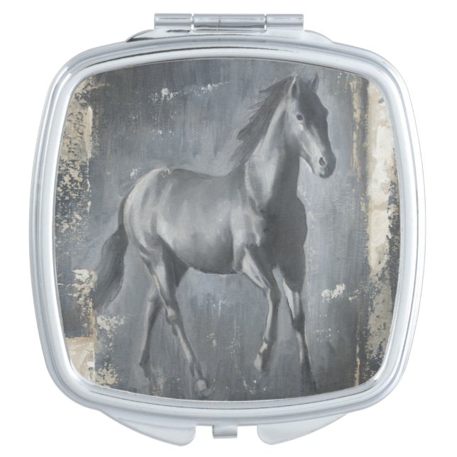 Black Running Stallion Makeup Mirror (Front)