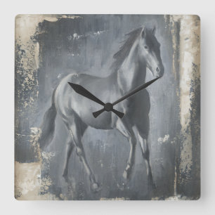 Black Running Stallion Square Wall Clock