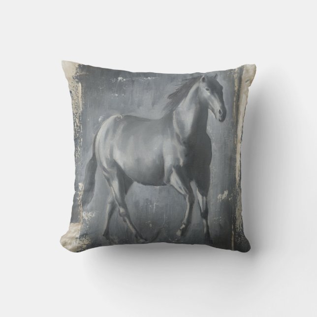 Black Running Stallion Throw Pillow (Front)