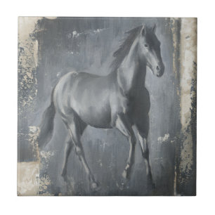 Black Running Stallion Tile