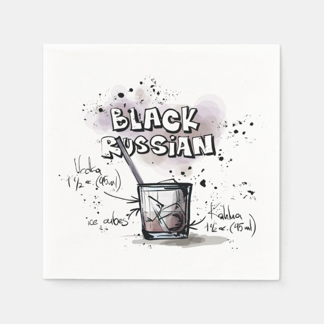 Black Russian Drink Recipe Cocktail Napkin (Front)