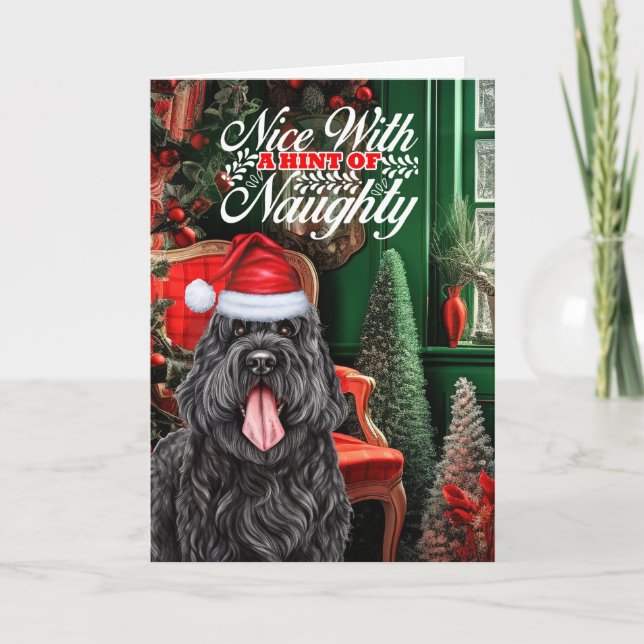 Black Russian Terrier Christmas Dog Naughty Nice Holiday Card (Front)