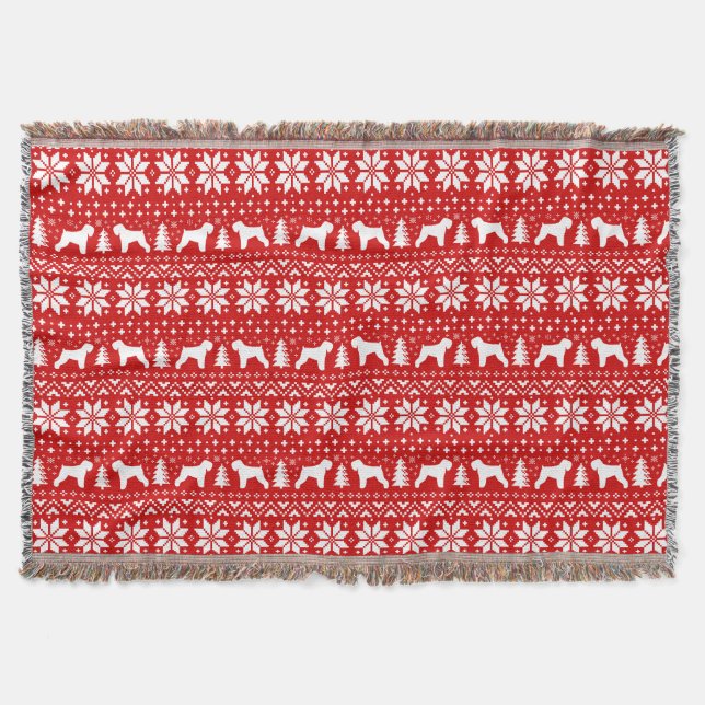 Black Russian Terrier Dog Silhouettes Christmas Throw Blanket (Front)