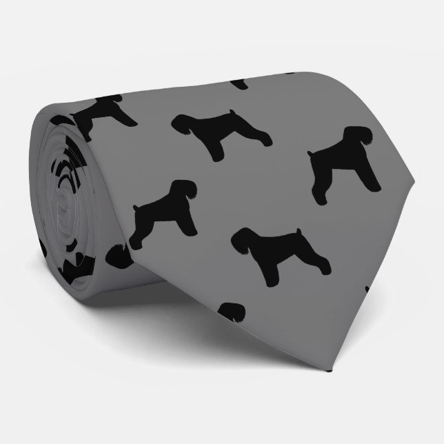 Black Russian Terrier Dog Silhouettes Pattern Neck Tie (Rolled)