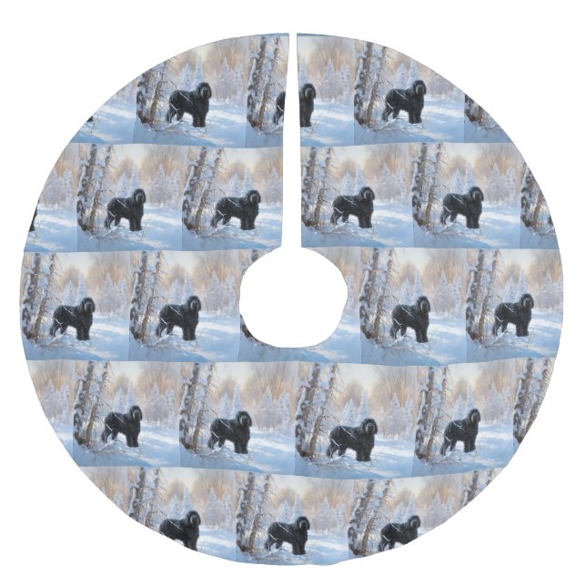 Black Russian Terrier Let It Snow Christmas  Brushed Polyester Tree Skirt (Front)