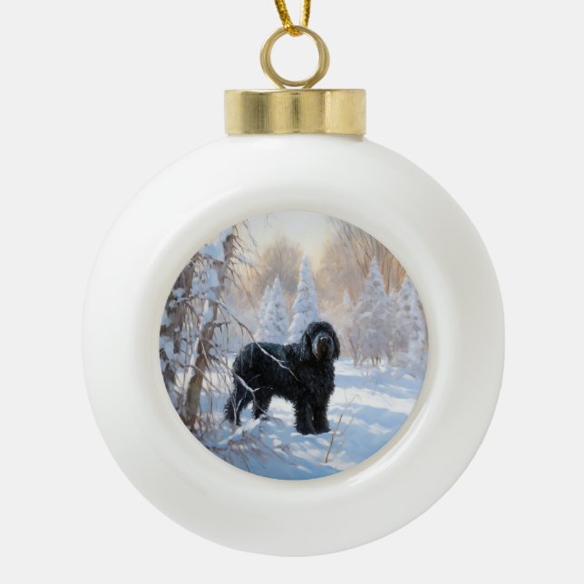 Black Russian Terrier Let It Snow Christmas  Ceramic Ball Christmas Ornament (Front)