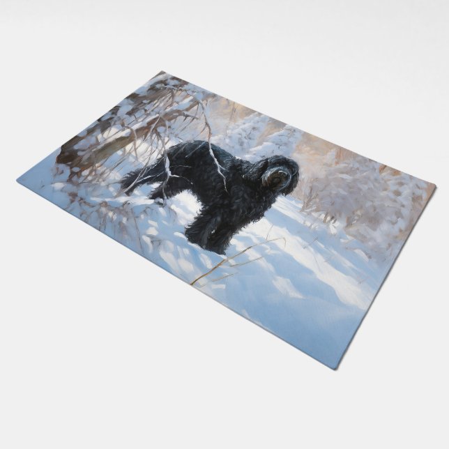 Black Russian Terrier Let It Snow Christmas  Doormat (Angled)