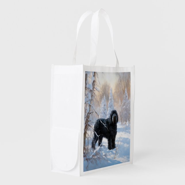 Black Russian Terrier Let It Snow Christmas  Grocery Bag (Front Side)