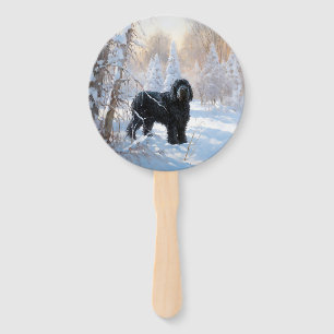 Black Russian Terrier Let It Snow Christmas  Hand Fan
