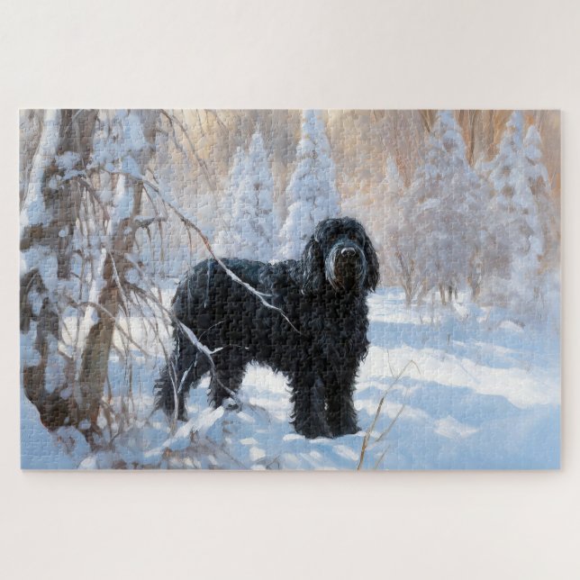 Black Russian Terrier Let It Snow Christmas  Jigsaw Puzzle (Horizontal)
