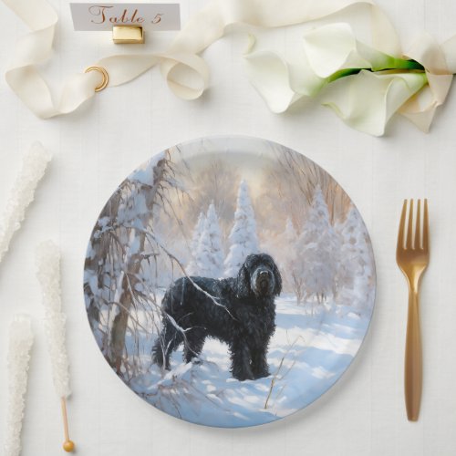 Black Russian Terrier Let It Snow Christmas  Paper Plates