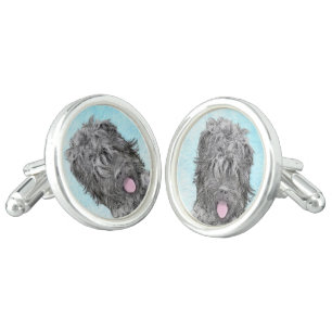 Black Russian Terrier Painting - Cute Original Dog Cufflinks