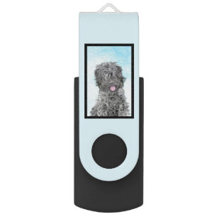 Black Russian Terrier Painting - Cute Original Dog Flash Drive