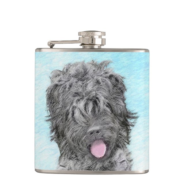 Black Russian Terrier Painting - Cute Original Dog Flask (Front)