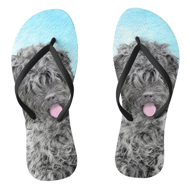Black Russian Terrier Painting - Cute Original Dog Flip Flops (Footbed)
