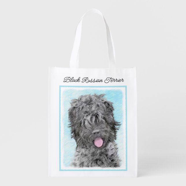 Black Russian Terrier Painting - Cute Original Dog Grocery Bag (Front)