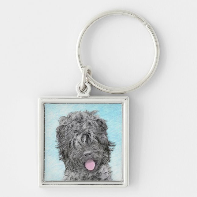Black Russian Terrier Painting - Cute Original Dog Keychain (Front)