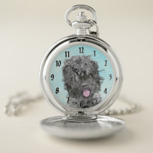 Black Russian Terrier Painting - Cute Original Dog Pocket Watch