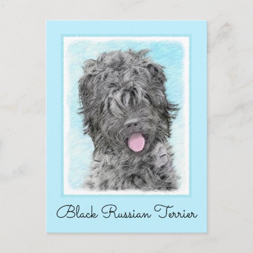 Black Russian Terrier Painting _ Cute Original Dog Postcard