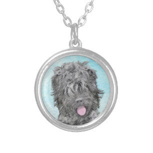 Black Russian Terrier Painting - Cute Original Dog Silver Plated Necklace