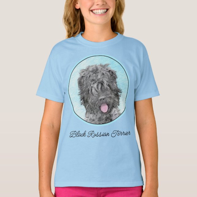 Black Russian Terrier Painting - Cute Original Dog T-Shirt (Front)
