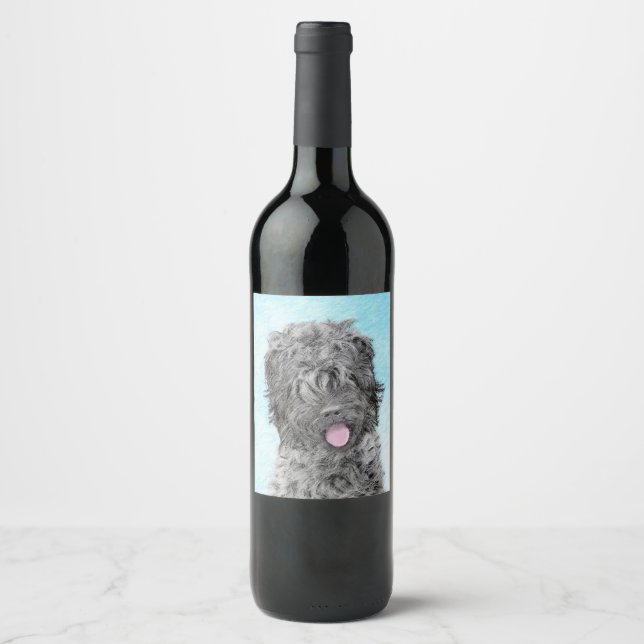 Black Russian Terrier Painting - Cute Original Dog Wine Label (Front)