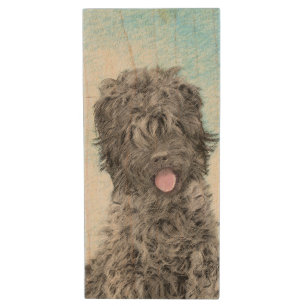 Black Russian Terrier Painting - Cute Original Dog Wood Flash Drive